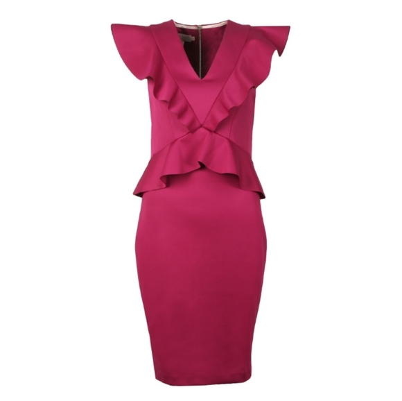 Ted Baker London Women's Alair Ruffle  Peplum Bodycon Dress Pink Size 5 (US 12) - Picture 4 of 10